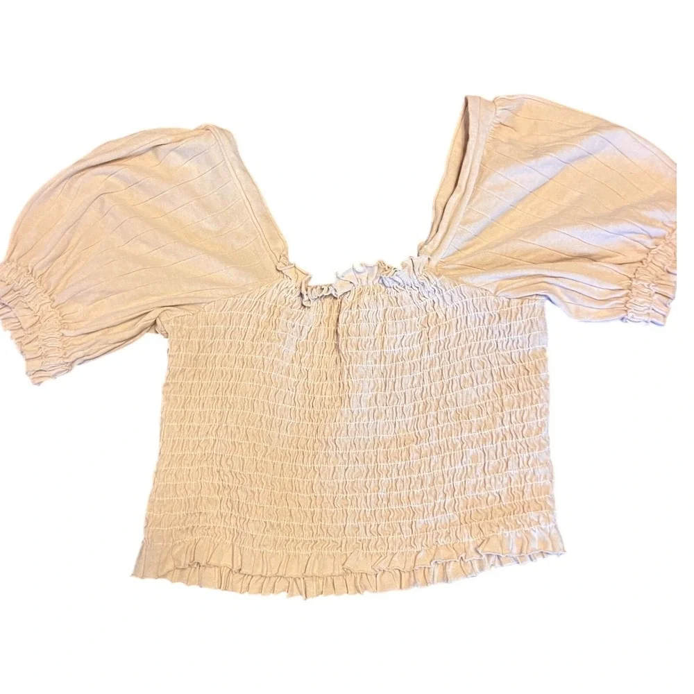 We The Free Free People Smocked‎ Crop Top Cream Puff Sleeve XS Boho Festival